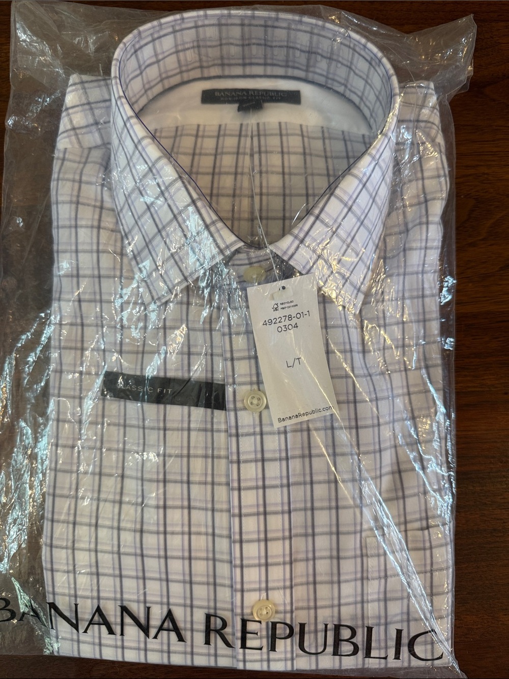 Banana Republic Men’s White and Light Purple Windowpane Dress Shirt